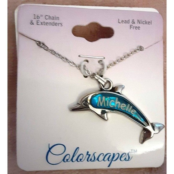 NWT Colorscapes necklace beachy jumping dolphin name Michelle - Picture 1 of 2